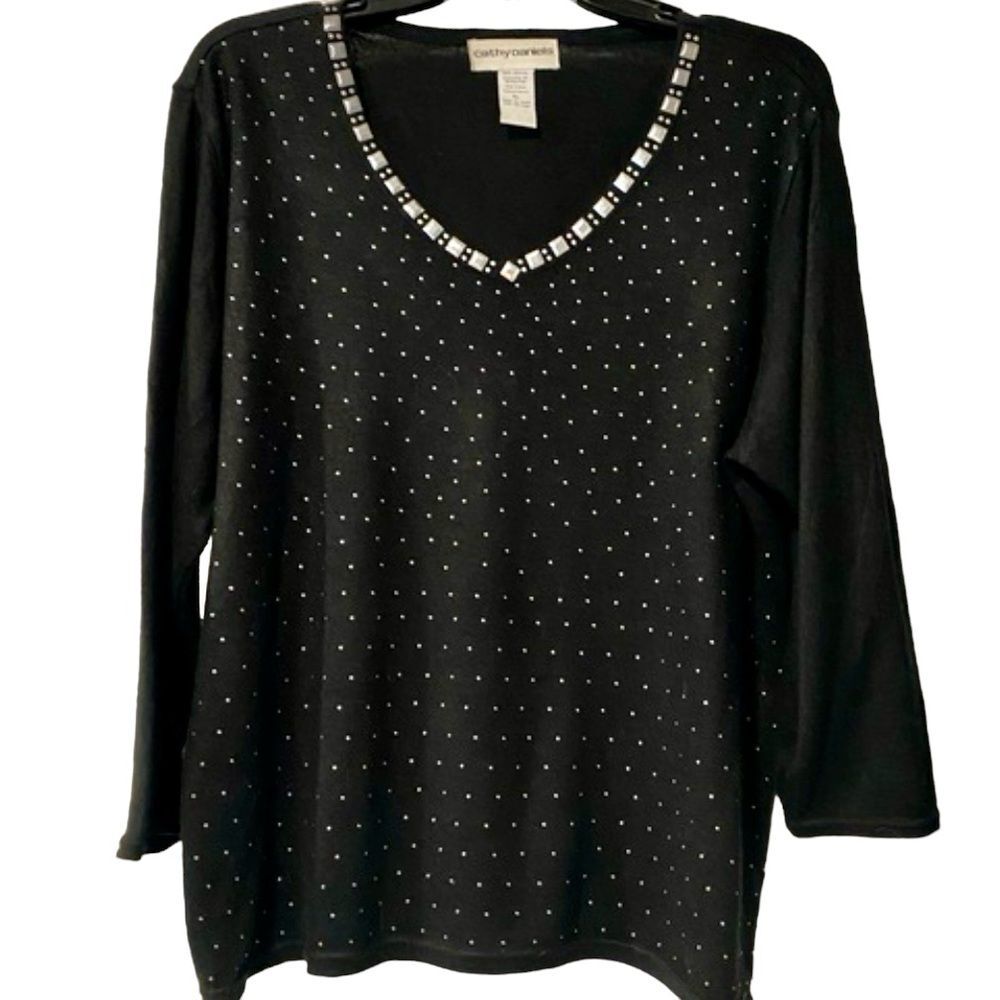 Cathy Daniel’s Black Embellished V-Neck Sweater XL